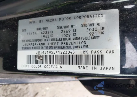 2015 Mazda Mazda6 I Touring from USA, damaged, VIN JM1GJ1V55F1223045